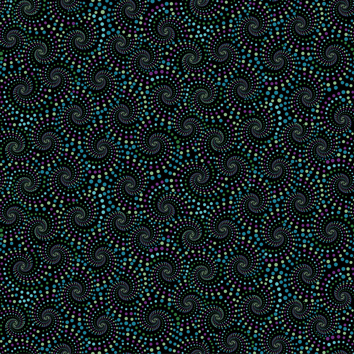 Dotted Spiral in Dark/Multi quilting fabric by Benartex