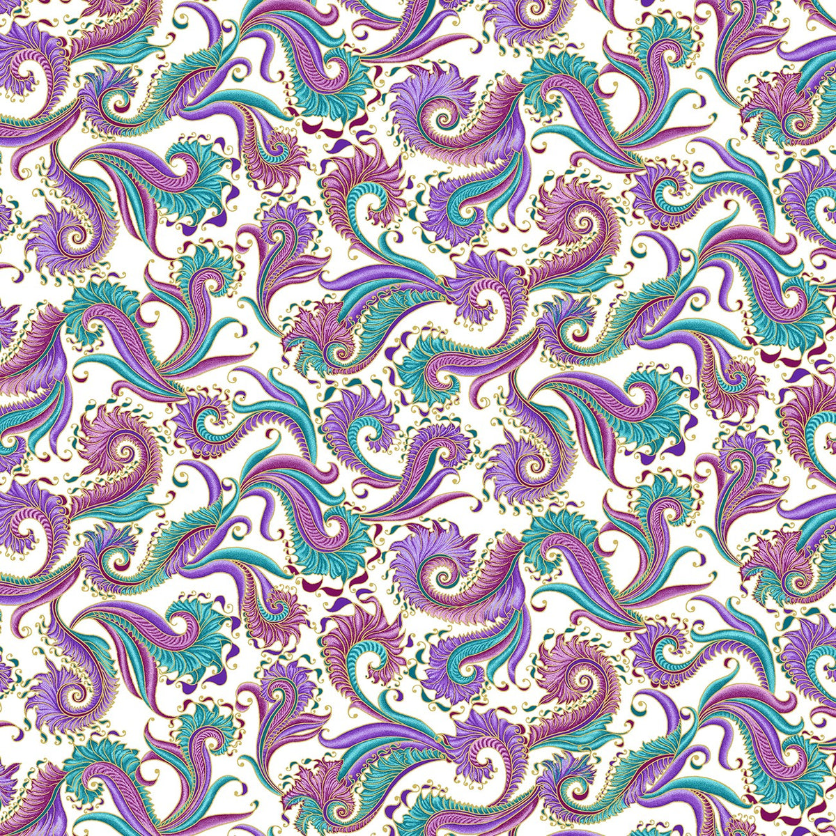 Fractal All Over in White/Multi quilting fabric by Benartex