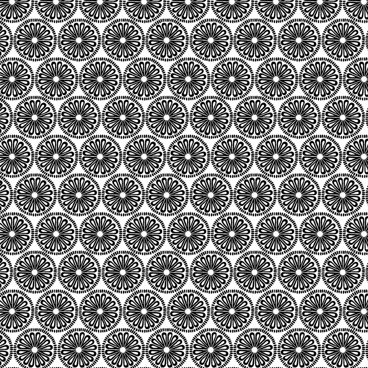 Medallion Black/White in White/Black quilting fabric by Benartex