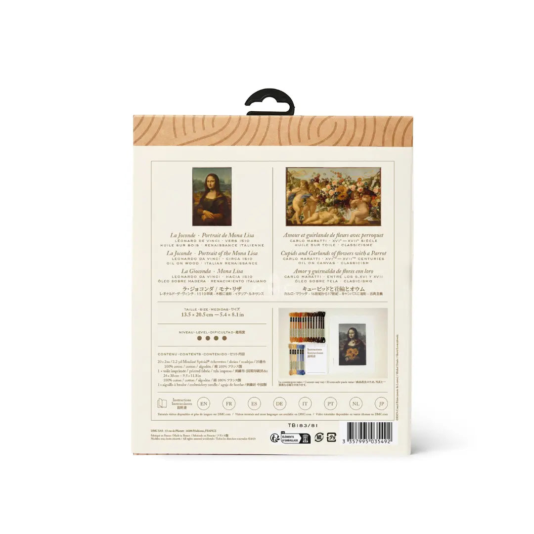 DMC Bookmark Embroidery Kit - The Louvre Collection (Mona Lisa x Cupids and Garlands of Flowers with a Parrot)