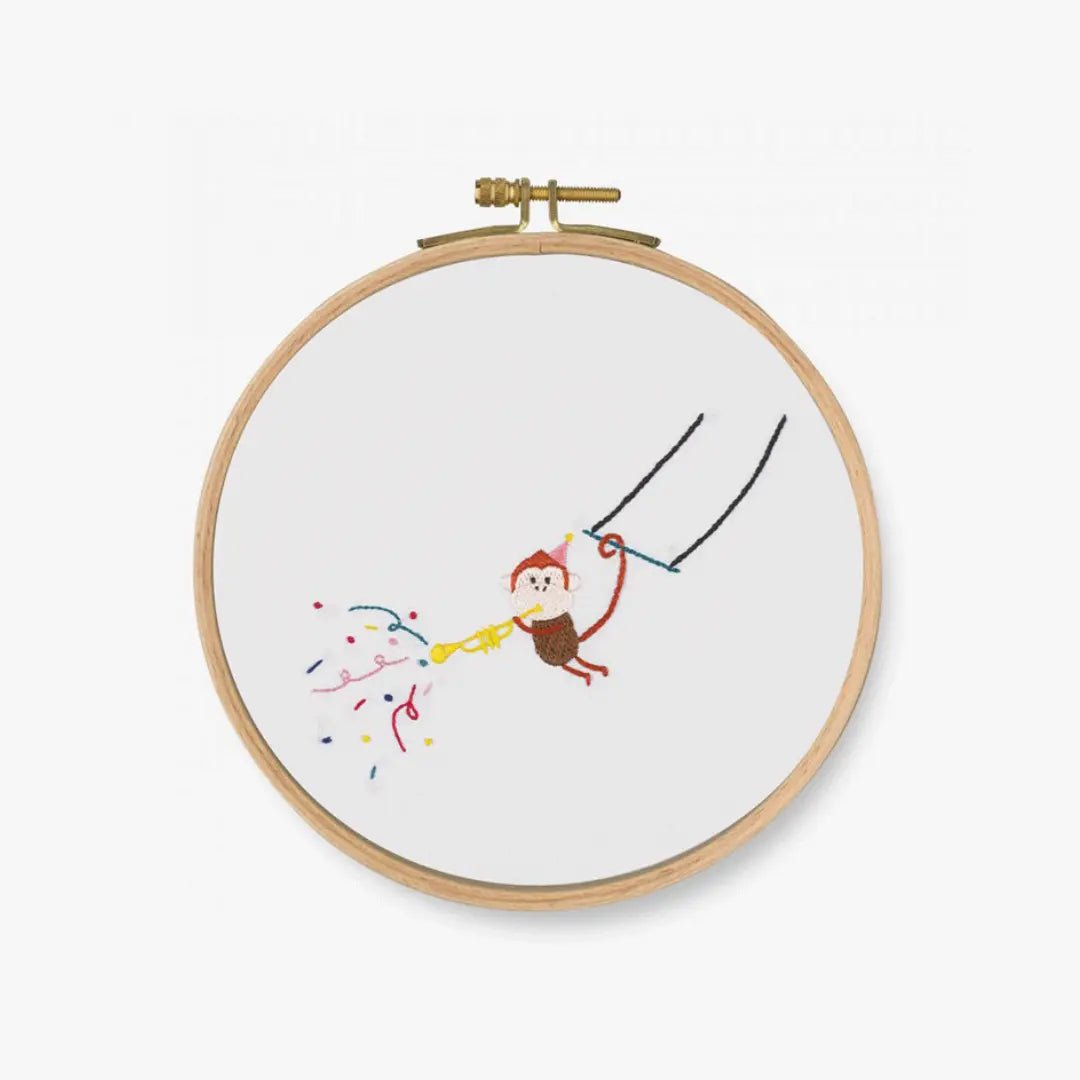 DMC Printed Embroidery Kit - Goofy Animals (Trumpet! Monkey)