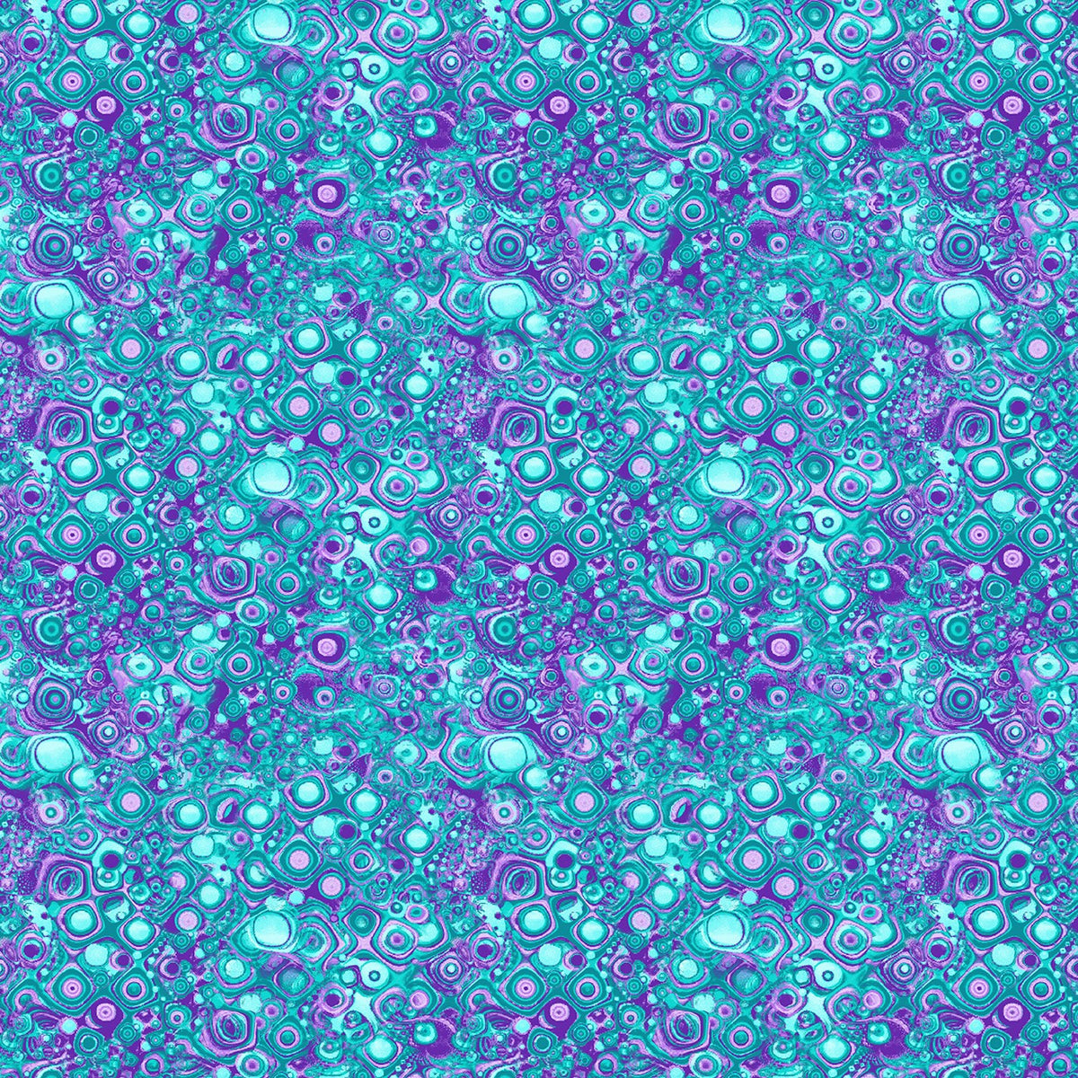 Circle Round in Teal/Purple quilting fabric by Benartex