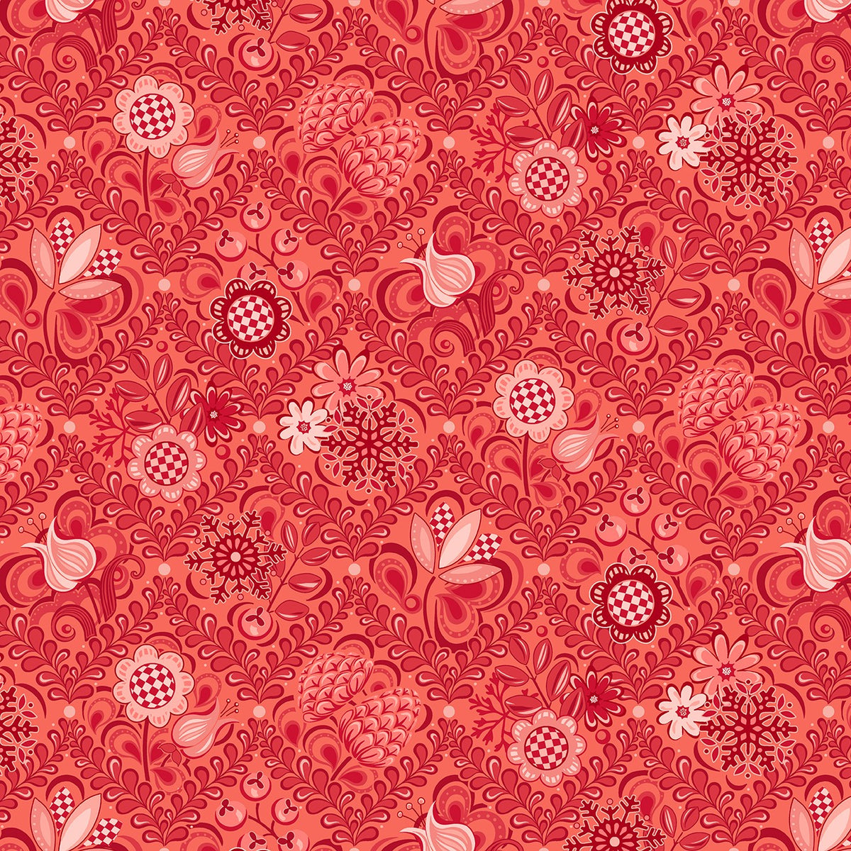 Damask in Red quilting fabric by Benartex
