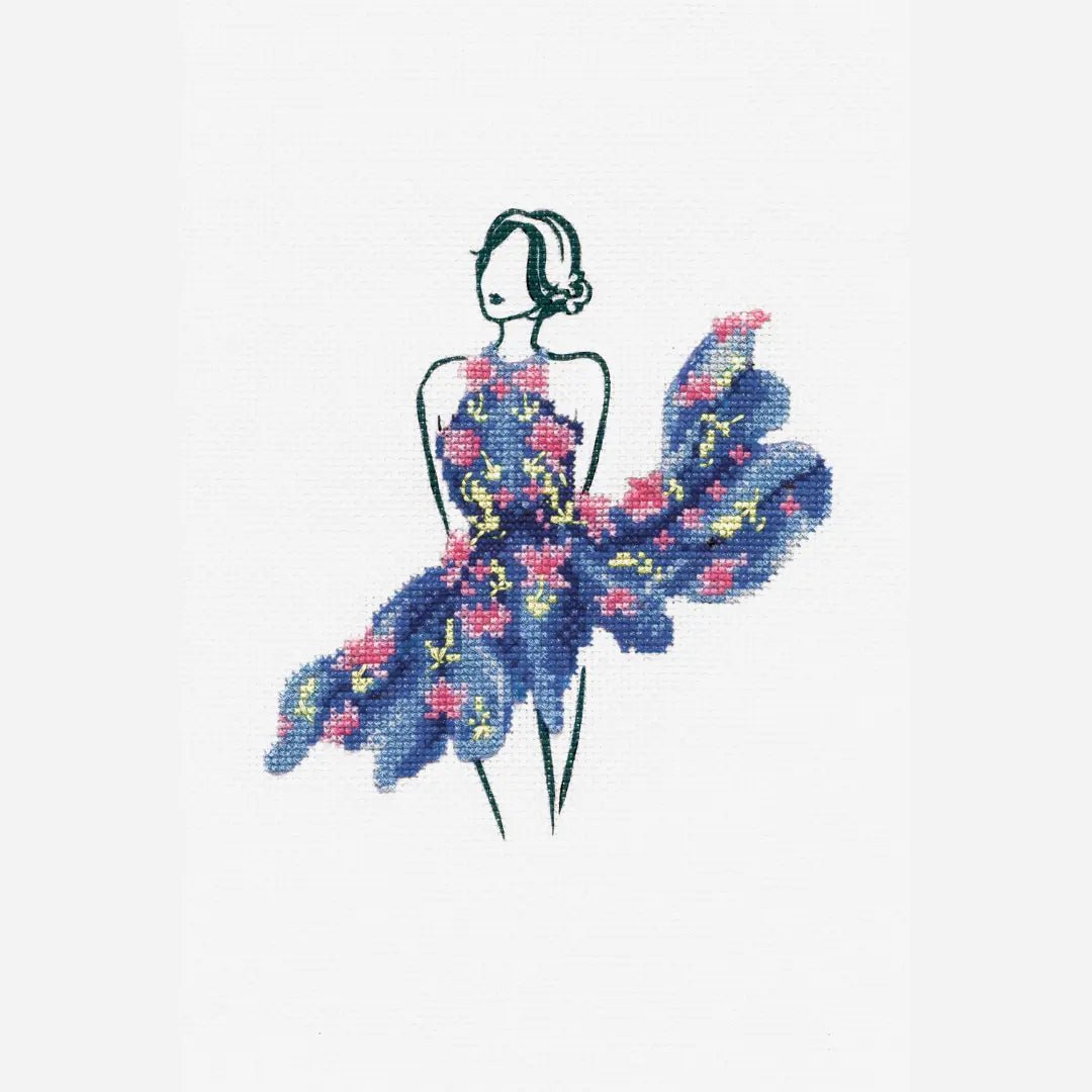 DMC Cross Stitch Kit - Watercolor Flowers (Blue Tutu)