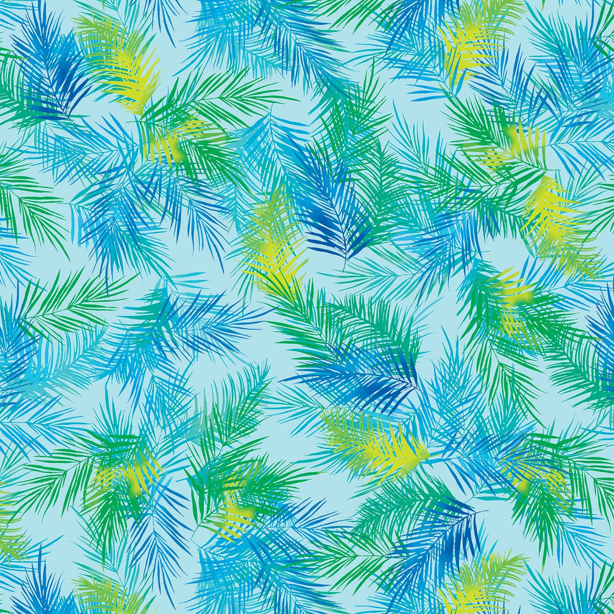 Island Palm Leaves in Turquoise quilting fabric by Benartex