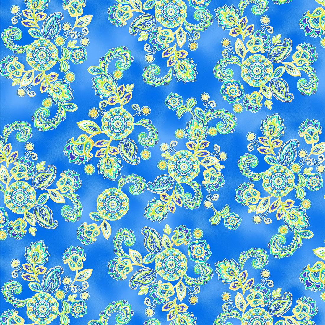 Horizon Bouquets in Medium Blue quilting fabric by Benartex