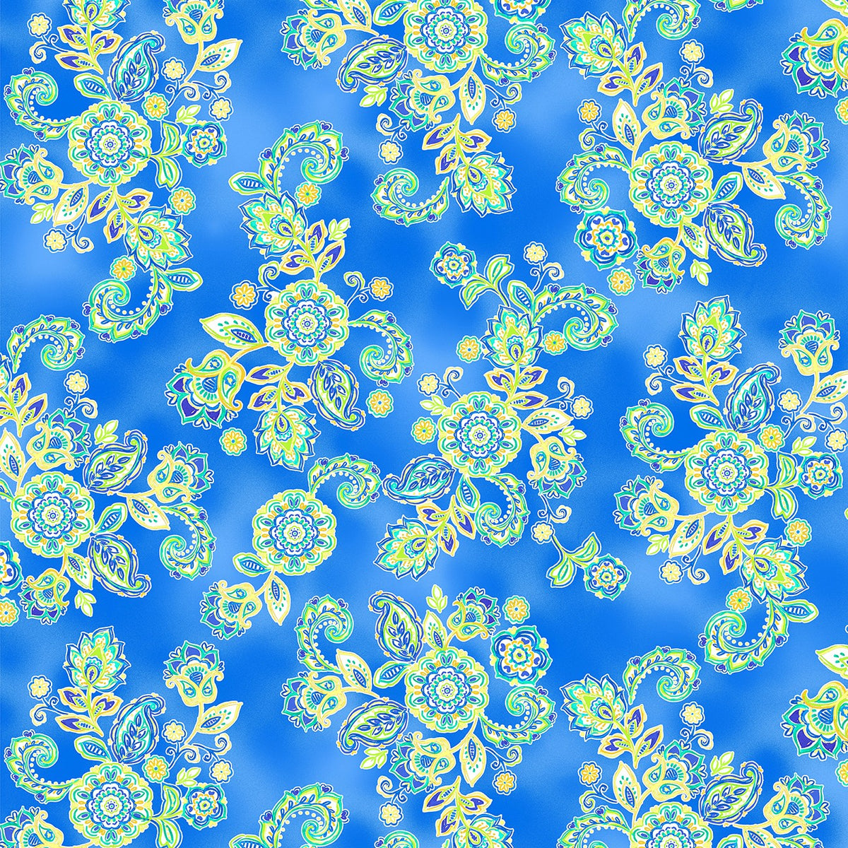 Horizon Bouquets in Medium Blue quilting fabric by Benartex
