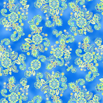 Horizon Bouquets in Medium Blue quilting fabric by Benartex