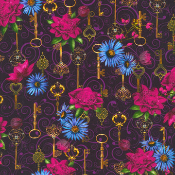 Secret Garden in Aubergine quilting fabric by Robert Kaufman