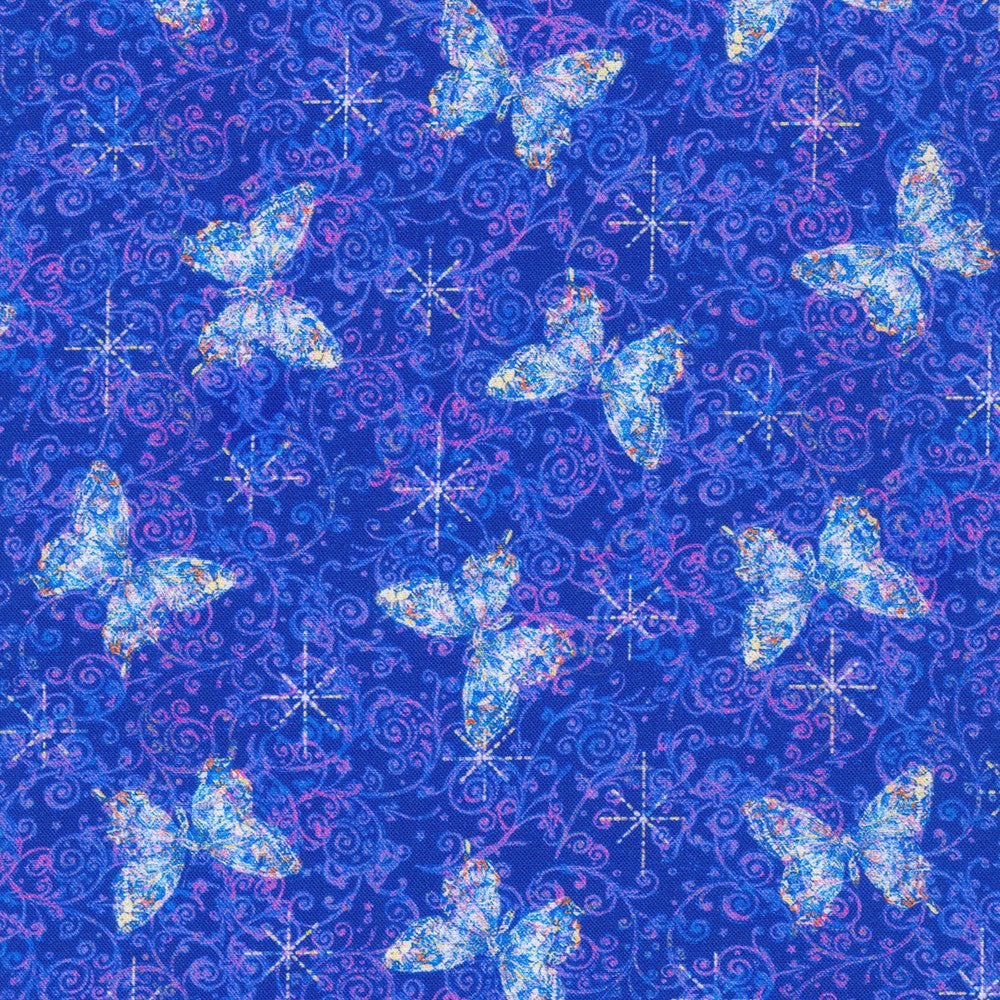 Secret Garden Butterflies in Blue quilting fabric by Robert Kaufman