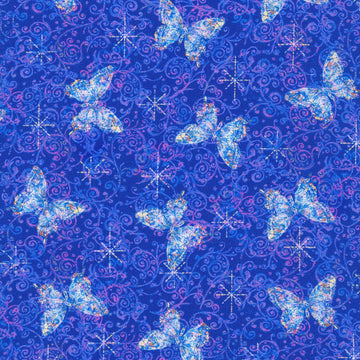 Secret Garden Butterflies in Blue quilting fabric by Robert Kaufman