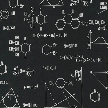 Science Fair Formulas in Black quilting fabric by Robert Kaufman
