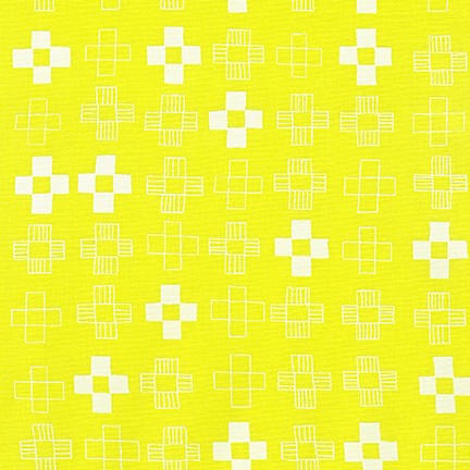 Blueberry Park Plus Sign in Acid Lime quilting fabric by Robert Kaufman