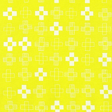 Blueberry Park Plus Sign in Acid Lime quilting fabric by Robert Kaufman