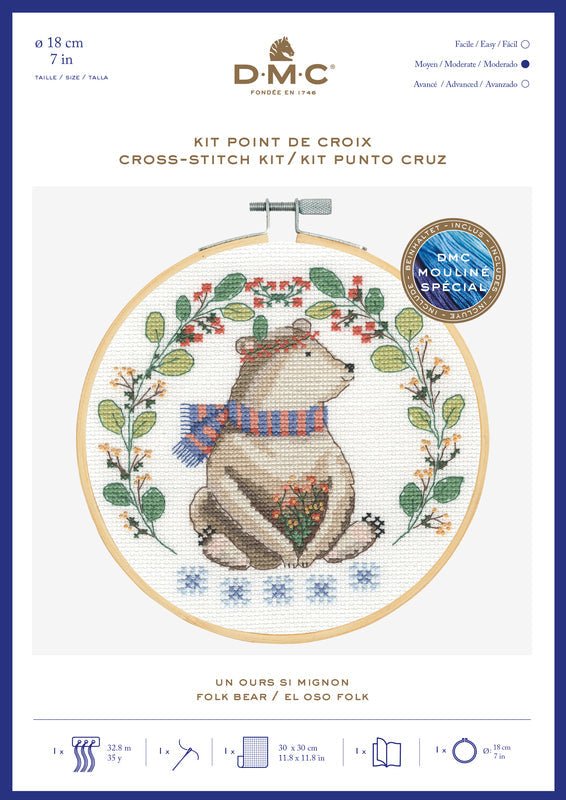 DMC Cross Stitch Kit - Folk Bear