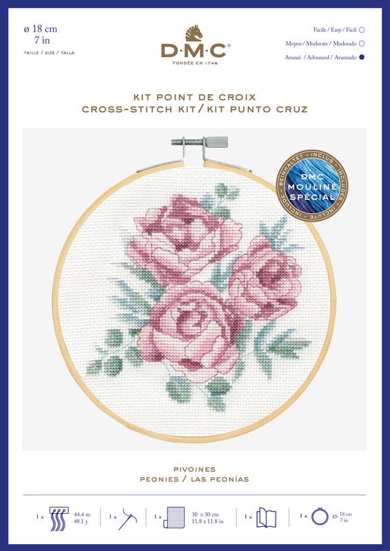 DMC Cross Stitch Kit - Peonies