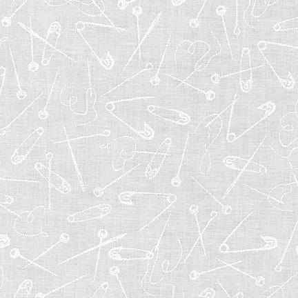 Mini Madness Pins and Needles in White quilting fabric by Robert Kaufman