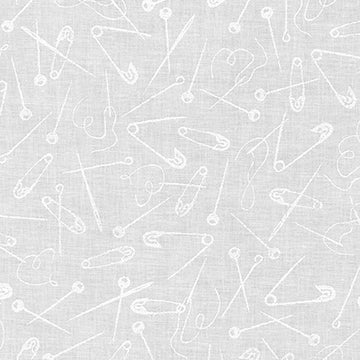 Mini Madness Pins and Needles in White quilting fabric by Robert Kaufman