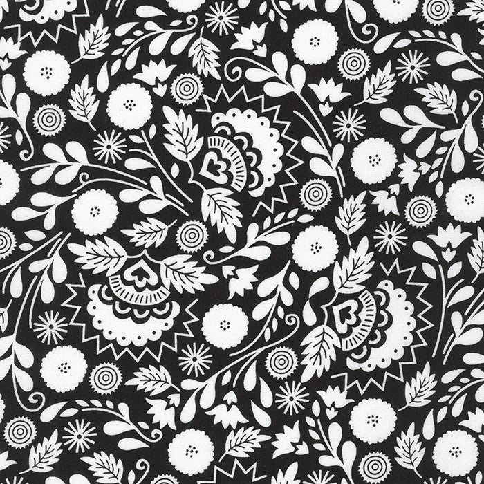 Jardin Noir Folk Floral in Jet quilting fabric by Robert Kaufman