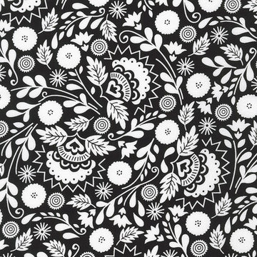 Jardin Noir Folk Floral in Jet quilting fabric by Robert Kaufman