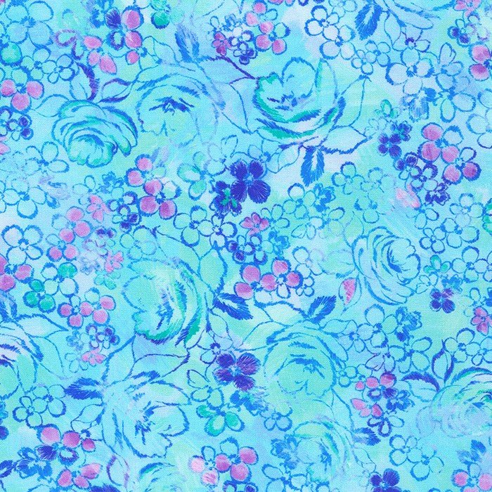 Bloomburst Flowers in Sky quilting fabric by Robert Kaufman