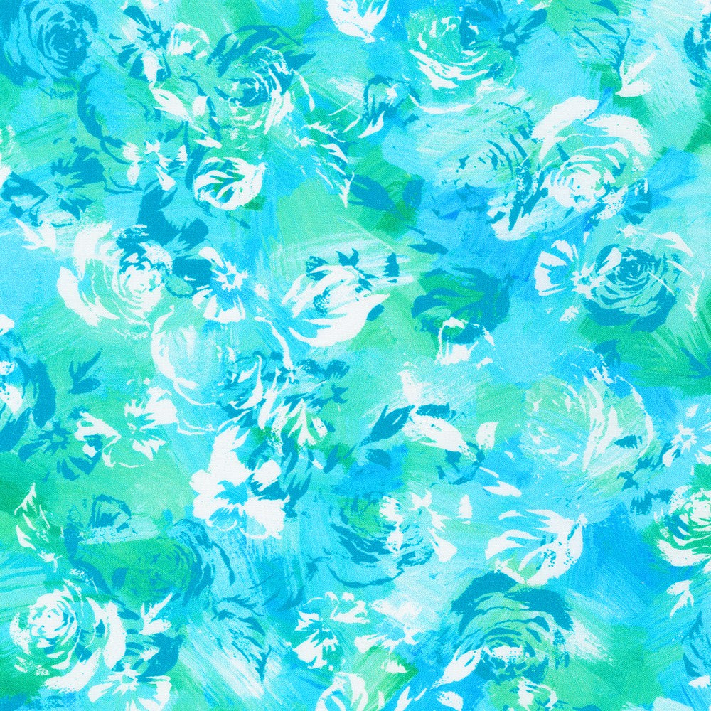 Color Wheel Roses in Sea Glass quilting fabric by Robert Kaufman