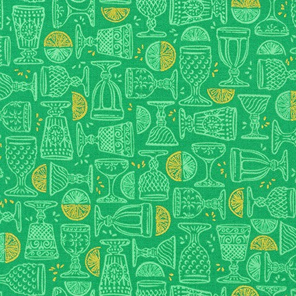 Rose Lemonade Berry in Basil quilting fabric by Robert Kaufman