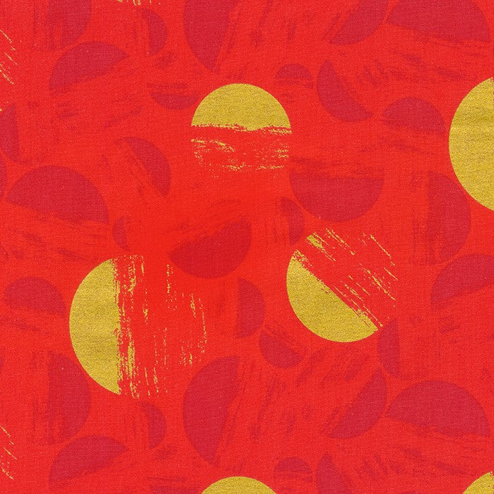 Brushy Half Circles Metallic in Tomato quilting fabric by Robert Kaufman