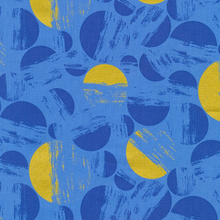 Brushy Half Circles Metallic in Denim quilting fabric by Robert Kaufman