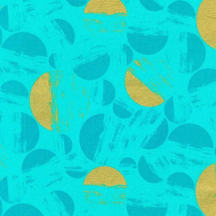 Brushy Half Circles Metallic in Tomato quilting fabric by Robert Kaufman