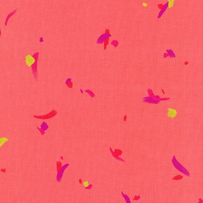 Brushy Brushstrokes Metallic in Coral quilting fabric by Robert Kaufman