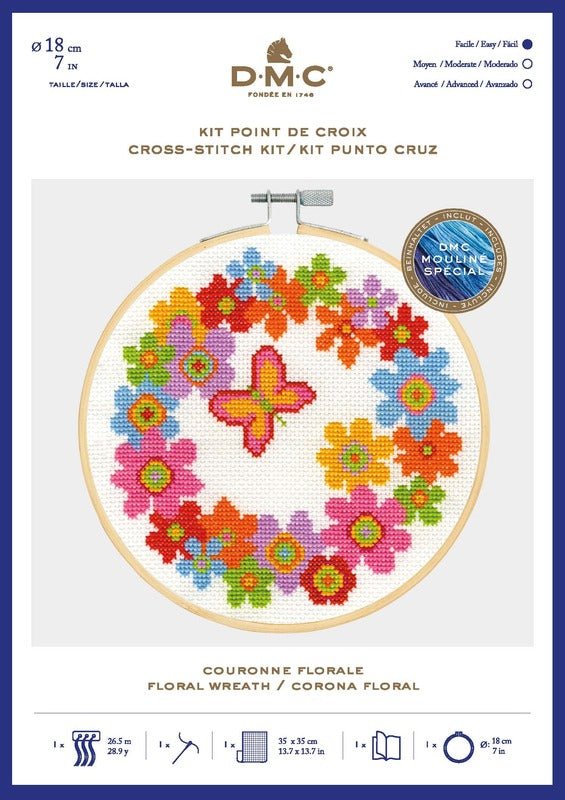 DMC Cross Stitch Kit - Floral Wreath Hoop
